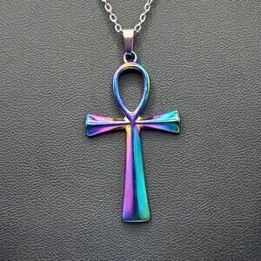 Stainless Iridescent Egyptian Ankh Necklace African Black History Birthday Gift